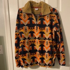 Zara Men Fleece Sherpa Geometric Print Orange Pullover XL